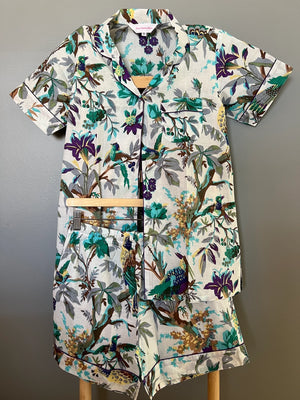 Birds of Happiness (Purple)  Large Women Cotton Shorty Pajama Set
