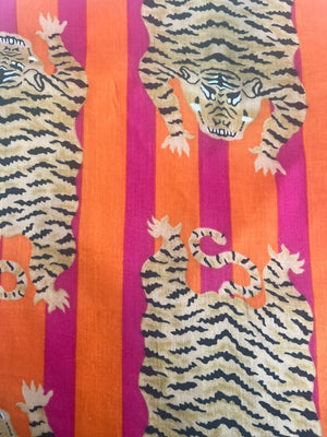 100% Cotton Long Pajama Set in Tibetan Tiger Pink & Orange