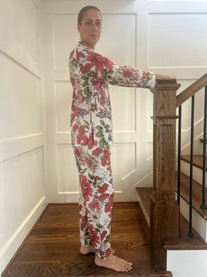 100% Cotton Long Pajama Set in Chrysanthemum White