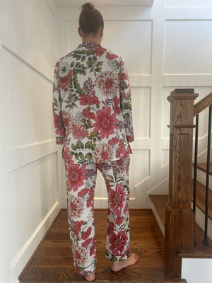 100% Cotton Long Pajama Set in Chrysanthemum White