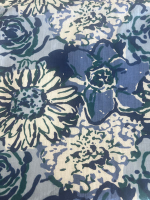100% Cotton Long Pajama Set in Sunflower Blue