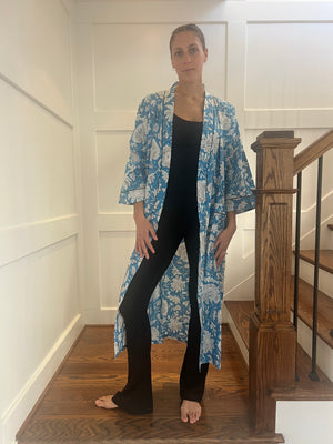 100% Cotton Long Robe in Seuss (Blue)