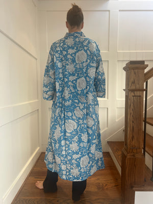 100% Cotton Long Robe in Seuss (Blue)