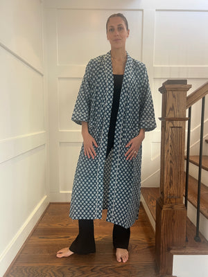 100% Cotton Long Robe in Buta (indigo)