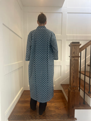 100% Cotton Long Robe in Buta (indigo)