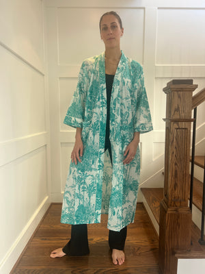 100% Cotton Long Robe in In the Wild (teal)