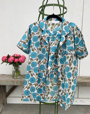 100% Cotton Shorty Pajama Set in Cornflower (teal)