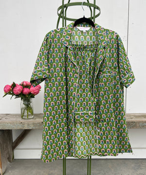 100% Cotton Shorty Pajama Set in Marigold (green)