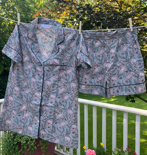 100% Cotton Shorty Pajama Set in Vintage Pod (gray)
