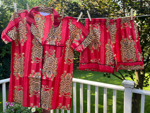 100% Cotton Shorty Pajama Set in Tibetan Tiger (Crimson)