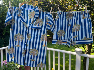100% Cotton Shorty Pajama Set in Stripe Palm (blue)