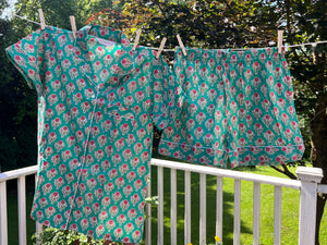 100% Cotton Shorty Pajama Set in Holly Hock