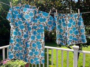 100% Cotton Shorty Pajama Set in Cornflower (teal)