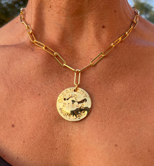 Beach Tag Charm Necklace – 18k Gold Plated