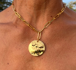 Beach Tag Charm Necklace – 18k Gold Plated