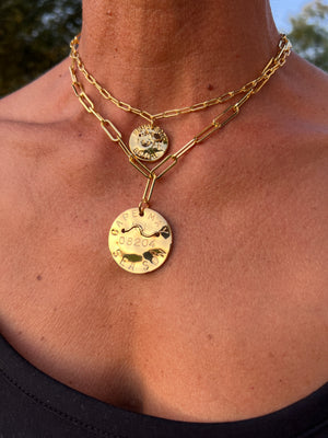 Beach Tag Charm Necklace – 18k Gold Plated