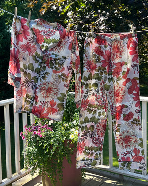 100% Cotton Long Pajama Set in Chrysanthemum White