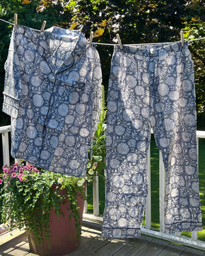 100% Cotton Long Pajama Set in Dahlia Grey & White