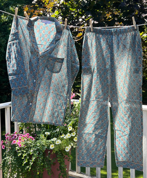 100% Cotton Long Pajama Set in Karoutt Grey