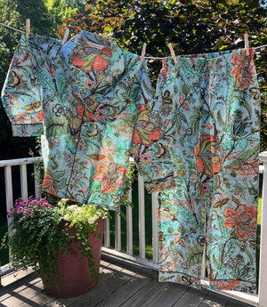 100% Cotton Long Pajama Set in Maeion Blue