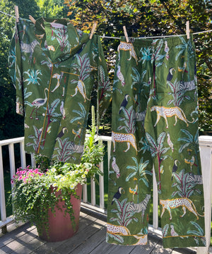 100% Cotton Long Pajama Set in Safari Green