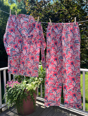 100% Cotton Long Pajama Set in Trumpet Creeper