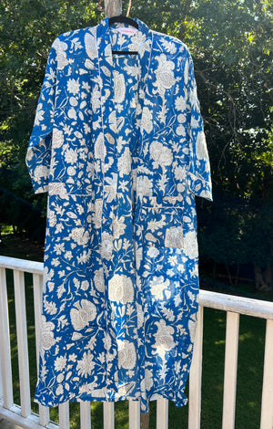 100% Cotton Long Robe in Seuss (royal blue)
