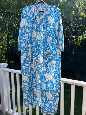 100% Cotton Long Robe in Seuss (Blue)