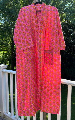 100% Cotton Long Robe in Pink Marigold (Pink)