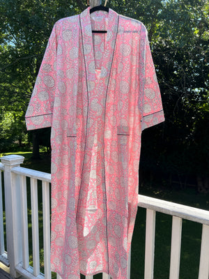 100% Cotton Long Robe in Dahlia (Pink)