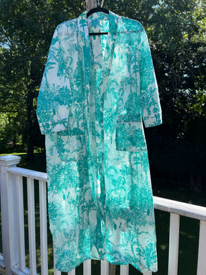 100% Cotton Long Robe in In the Wild (teal)