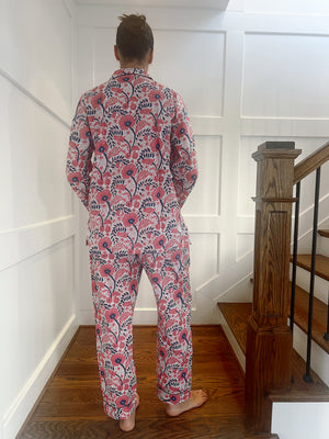 100% Cotton Long Pajama Set in Trumpet Creeper