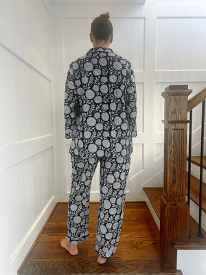 100% Cotton Long Pajama Set in Dahlia Black & White