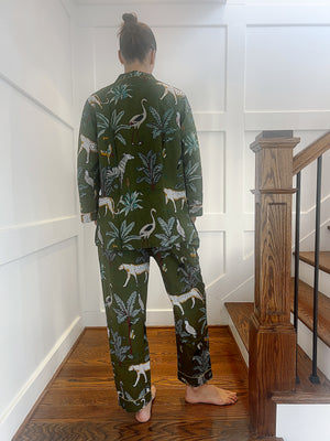 100% Cotton Long Pajama Set in Safari Green