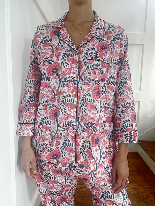 100% Cotton Long Pajama Set in Trumpet Creeper