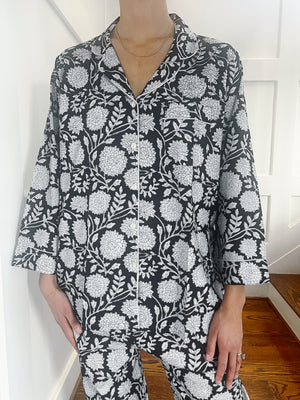 100% Cotton Long Pajama Set in Dahlia Black & White