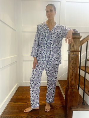 100% Cotton Long Pajama Set in Cornflower Purple