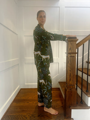 100% Cotton Long Pajama Set in Safari Green