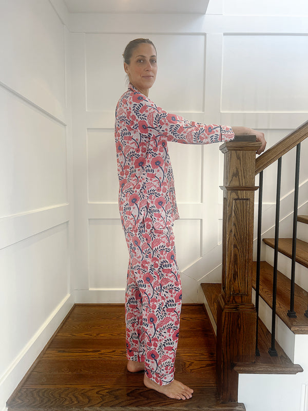 100% Cotton Long Pajama Set in Trumpet Creeper