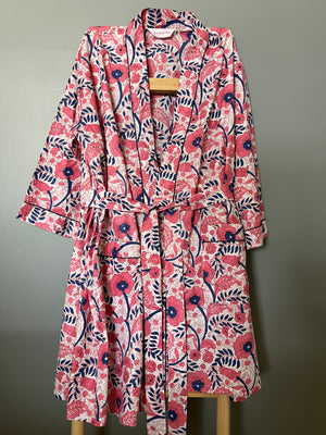 Trumpet Creeper (Pink & Blue)  cotton short robes for women